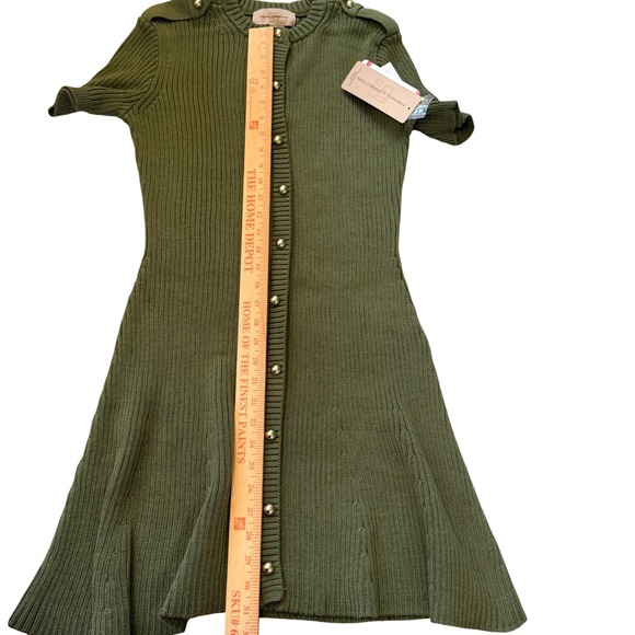 French Connection Olive Green Ribbed Knit Button Front Short Sleeve Dress XS - Picture 5 of 6